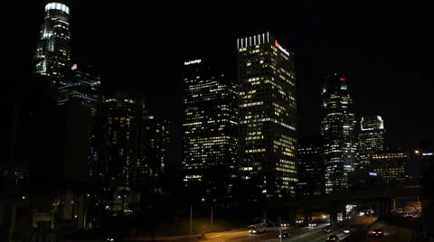 Rush Hour on Freeway USA, Night Downtown Los Angeles, LA Commuters, California Stock Footage 23728455