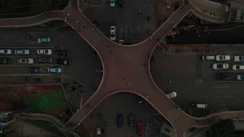 Rush Hour Intersection Traffic and Pedestrian Overpass Stock Footage 210026073