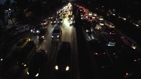 Rush hour night vehicle traffic. aerial Stock Footage