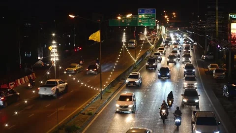 Rush hour in pathum thani district of Bangkok at night Thailand Stock Footage 229262133