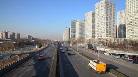 Rush hour roads in central business district ,Beijing, China Stock Footage 36884485