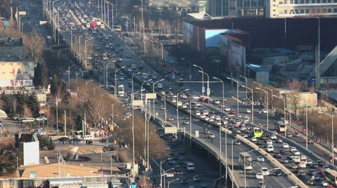 Rush hour roads in central business district ,Beijing, China Stock Footage 37979352