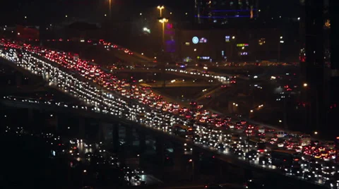 Rush hour roads at night in central business district , Beijing, China Stock Footage 37038613