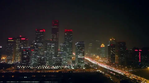 Rush hour roads at night in central business district , Beijing, China Stock Footage 37982329