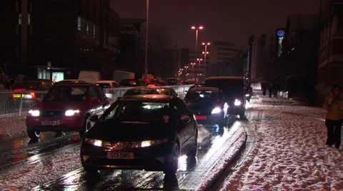 Rush hour in the snow,UK Stock Footage 1106781