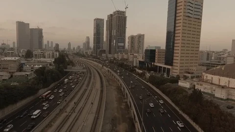 Rush hour at tel aviv in cloudy day from drone Stock Footage 90803023