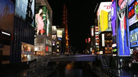 Rush Hour Time Lapse Osaka Colorful Shopping Street Neon Signs Night Light Japan Stock Footage 12448659