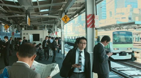 Rush hour at a Tokyo Train station in Tokyo, Japan Stock Footage 52384451