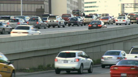 Rush hour traffic on builds on an interstate (1 of 5) Stock Footage 624458