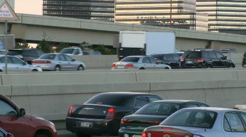 Rush hour traffic on builds on an interstate (5 of 5) Video stock 624469