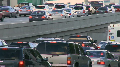 Rush hour traffic on builds on an interstate (2 of 5) Stock Footage 624470