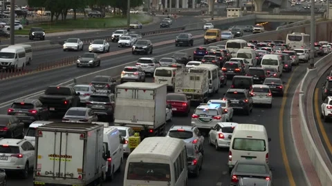 Rush-hour traffic builds up on Sheikh Rashid Road towards Sharjah Video stock 345626667
