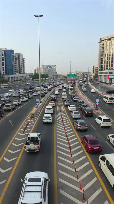 Rush-hour traffic builds up on Sheikh Rashid Road towards Sharjah Video stock 345626795