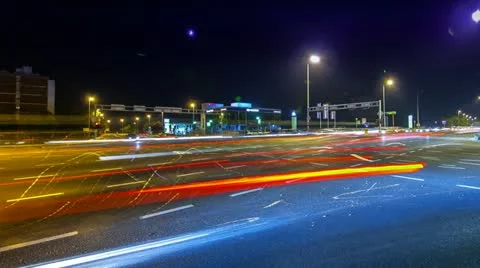 Rush-hour Traffic in city time lapse night Stock Footage 12429085