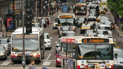Rush Hour Traffic  in Downtown Loop Chicago Video stock 80538439