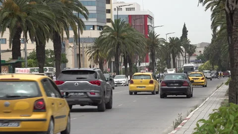 Rush hour traffic drives through Tunis, transport infrastructure Tunisia Stock Footage 316057871