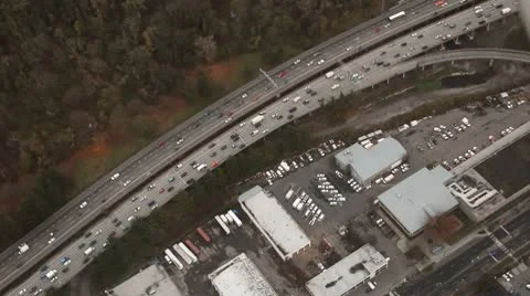 Rush Hour Traffic on Interstate - Aerial Perspective Stock Footage 10577695