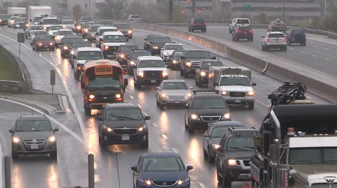 Rush hour traffic jam and gridlock in the City of Toronto in the rain 56860471