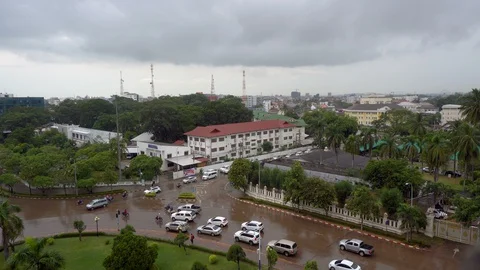 Rush Hour Traffic Jam in City Center of Vientiane, Laos Stock Footage 128661906