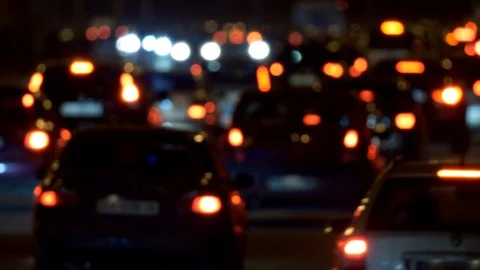 Rush hour traffic jam on the road in the evening. Abstract unfocused view of car Stock-Footage 107179100