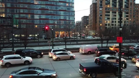Rush hour traffic jam on West Side Highway cars stuck in Downtown Manhattan NYC 库存影片 155730282