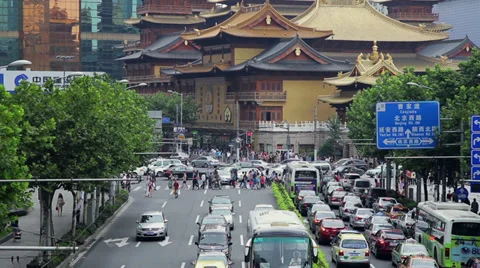 Rush hour traffic in Jingan District , Shanghai, China Stock Footage 39719266