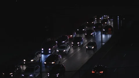 Rush Hour Traffic at night shot from above Stock Footage 129711036