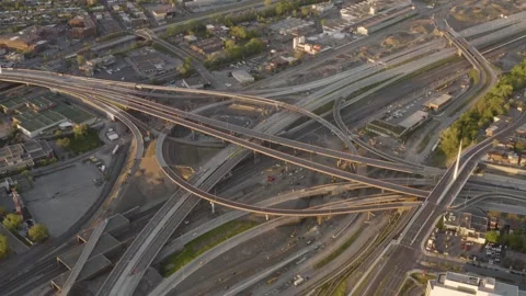 Rush Hour Traffic Over Turcot Interchange Highway Construction in Montreal Stock Footage 345268977