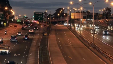 Rush hour traffic on Sydney highway in North Sydney at sunset as 4k. Stock Footage 222824697