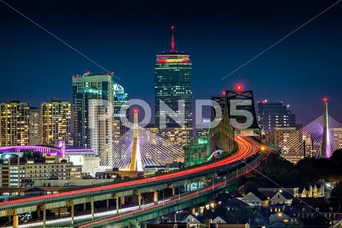 Rush hour traffic on Tobin bridge Stock Photos