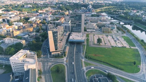 Rush Hour Traffic in Vilnius, Lithuania, Aerial View Stock Footage 94256943