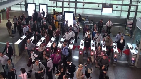 Rush Hour At Train Station In Sydney, Australia Stock Footage 158965929