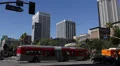 Rush Hour View of Downtown Los Angeles with LA Bus Commuters in California USA HD Footage
