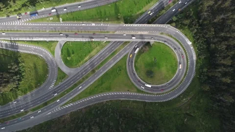 Rush hour on winding highways Stock Footage 154231746