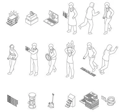 Rush job icons set vector outline Illustration