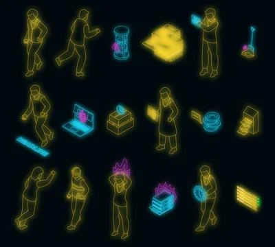 Rush job icons set vector neon Stock-Illustration