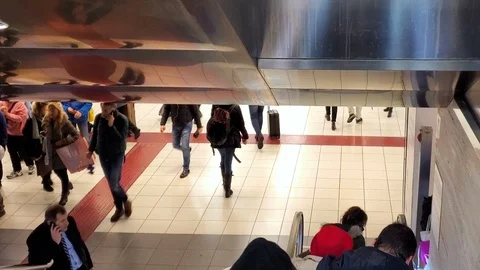 Rush people Passengers walking around termini train station hub,rome,transport Stock Footage 125623029