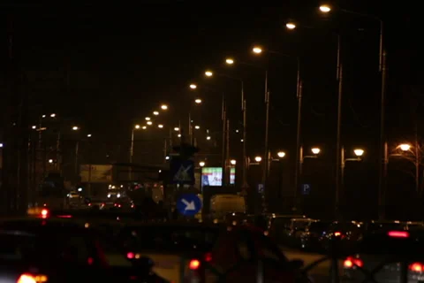 Rush Time Intersection Late Night Bus Tram Cross Road Video stock 46470087