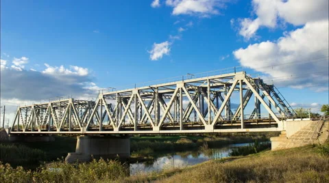 Rushing clouds over the railway bridge. time-lapse railway bridge 스톡 동영상 68695671