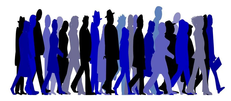 Rushing Crowd Stock Illustration