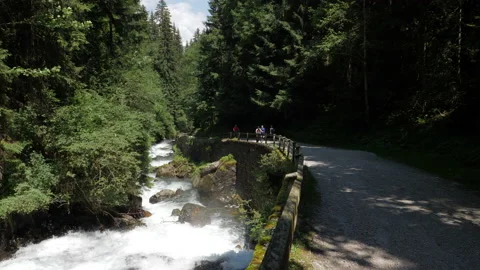 Rushing flowing water alongside the Talbachklamm Wild Water hiking trail Stock Footage 201445708