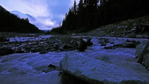 Rushing Glacial River at Dusk in Mount Rainier National Park Stock Footage 332091533