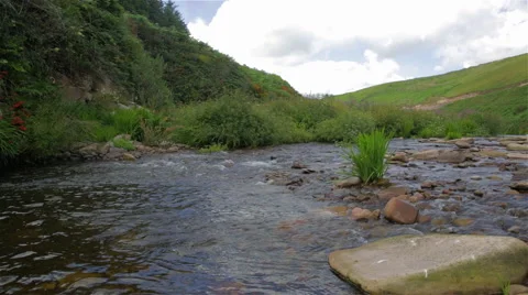 Rushing Mountain Stream, Hills &amp; Clouds - Ireland Stock Footage 49506740