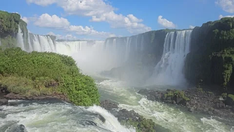 Rushing Rapids Beneath Towering Falls and Mist, Iguazu, Brazil 8K Stock-Footage 306475863