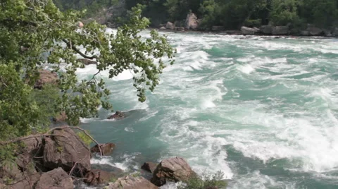 Rushing rapids with rocks and foliage Stock Footage 41179237