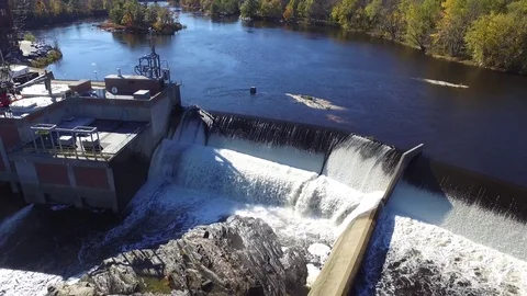 Rushing River and Dam Stock Footage 97534223
