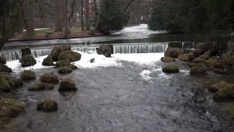 Rushing River Flowing Over Small Waterfall Weir Stock-Footage 347701962