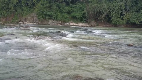 The rushing river flows through the rocks like dancing Stock Footage 195974988