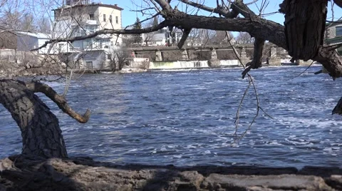 A rushing river of water from a set of falls. 4K or 1080p Stock Footage 61322073