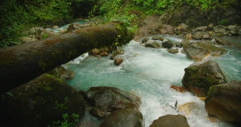 Rushing turquoise river of Blue Falls moving over rocks in dense Costa Rica Stock-Footage 327791982